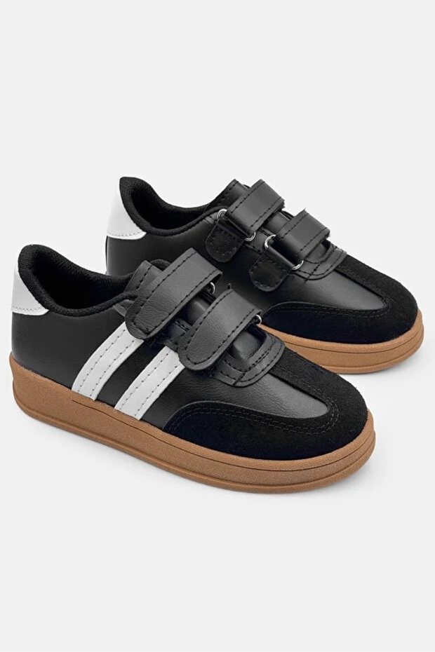 Unisex Comfortable-Soled Lightweight Stretchy Orthopedic Hook-and-Loop Daily Children's Sneakers Athletic Shoes - Black-White