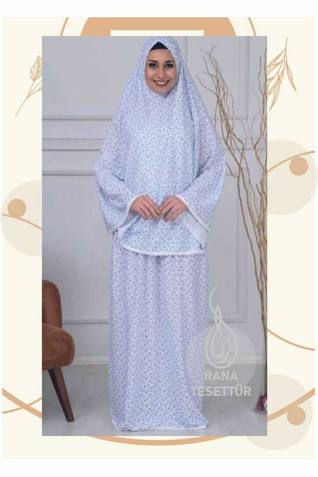 طقم ملابس صلاة قطعتين مزين بالزهور بدون أكمام
