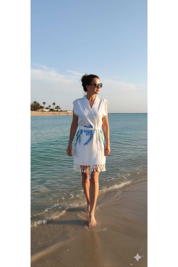 Sea Horse Kimona Collar Peshtemal Beach Pareo Dress