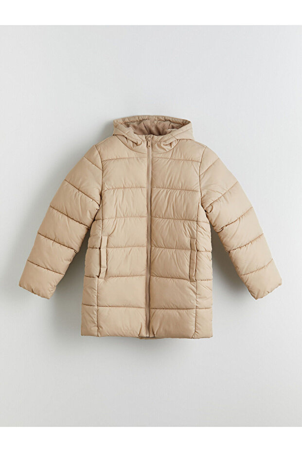Two Mt Shop Quality Lcw Kids Beige Hooded Boys' Puffer Jacket