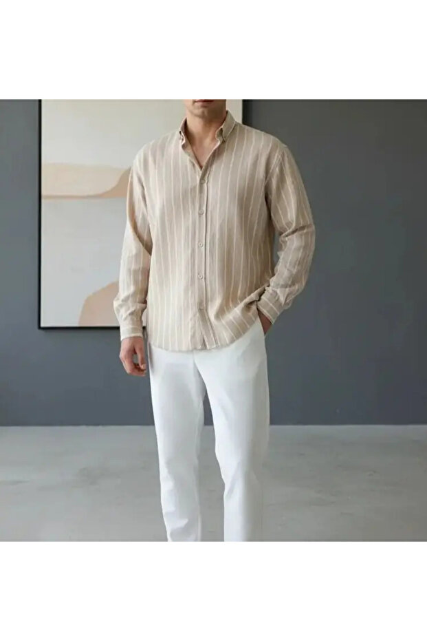 Oversize Dokuma Kumaş Gömlek - 4