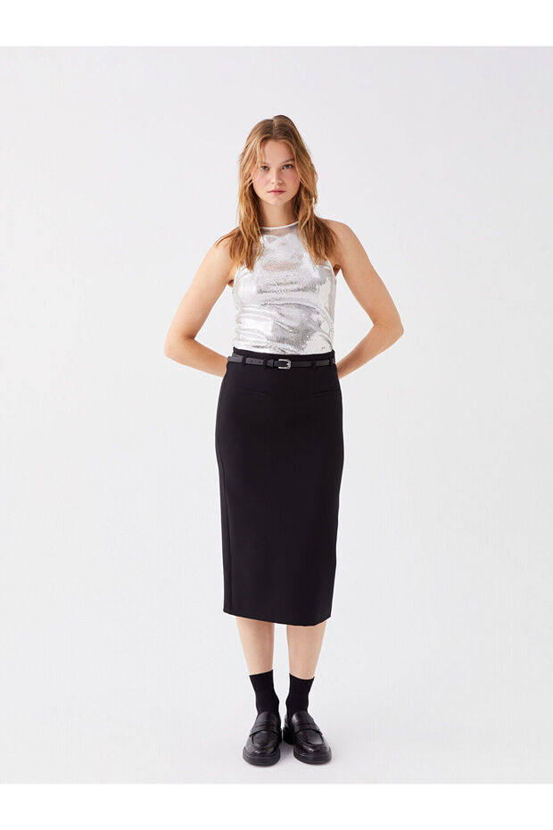 Alita City Lcw Vision Black Plain Midi Women's Skirt with a Difference