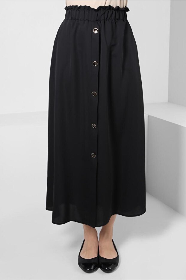 BUTTON DETAILED SKIRT WITH ELASTIC BELI 60422
