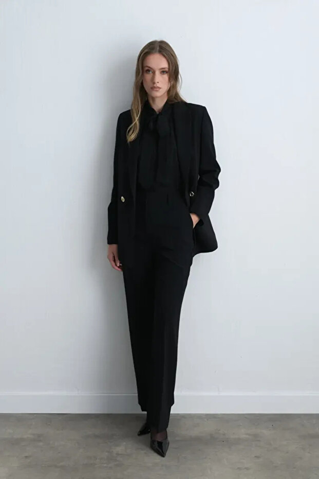 Krep Blazer Ceket - Siyah - 3