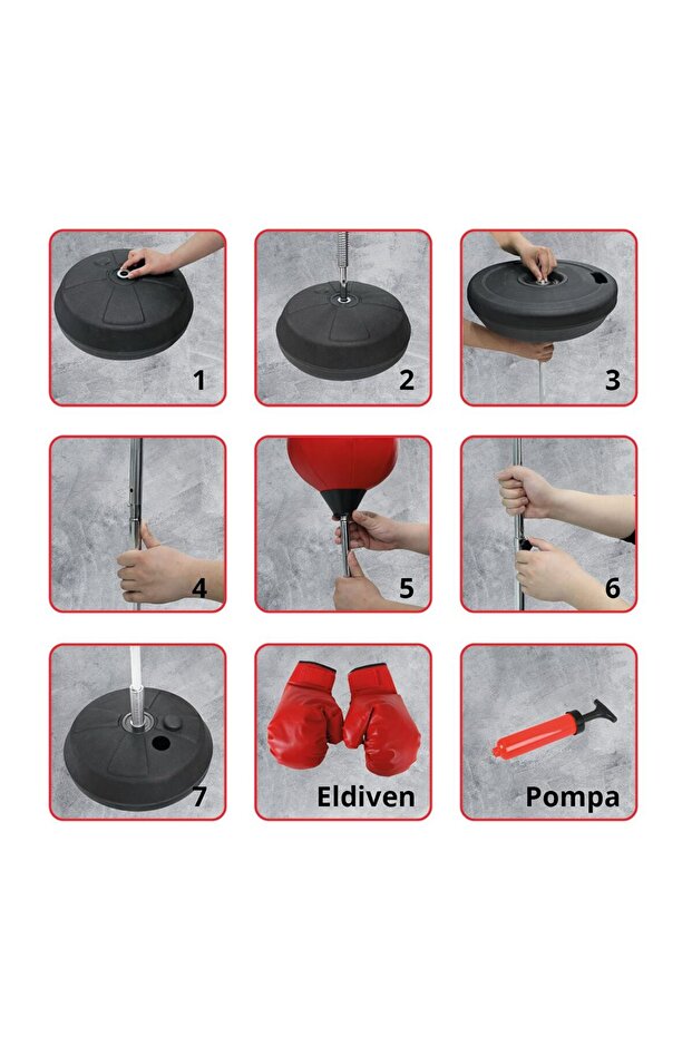 T-146 Boks Standı / Punching Ball Seti (Eldiven + Pompa) / 120 - 150 cm Kademeli Yükseklik Ayarı - 4