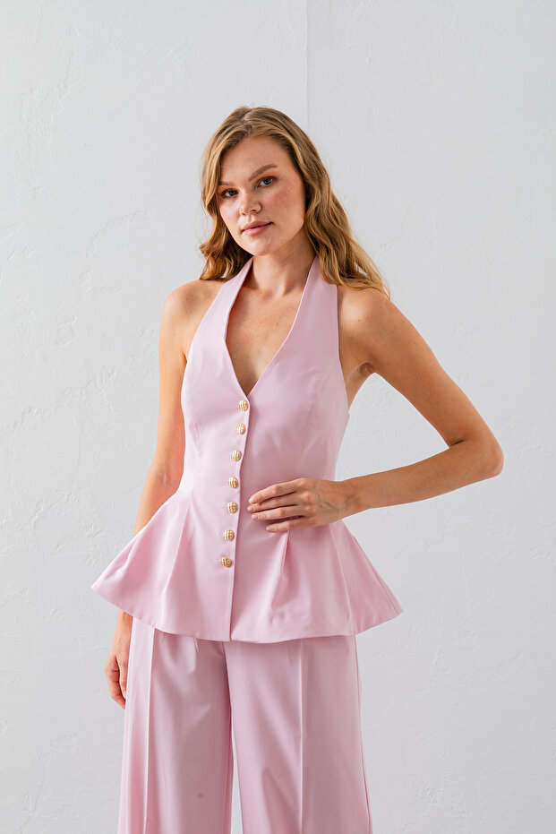 Ruffled Vest Two-Piece Set
