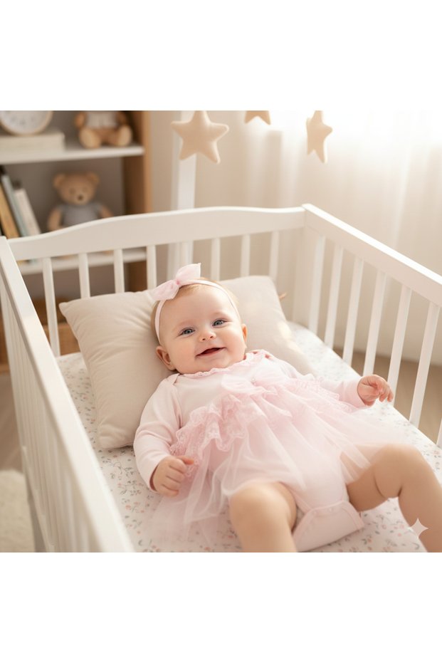 Baby Girl Mevlütlük Bodysuit Dress with Bandana and Lace Bk1019