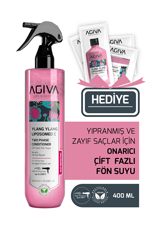 Agiva Ylang Ylang Liposom C Çift Fazlı Isıya Karşı Korumalı Fön Suyu 400 ml - Vegan Saç Bakım Spreyi