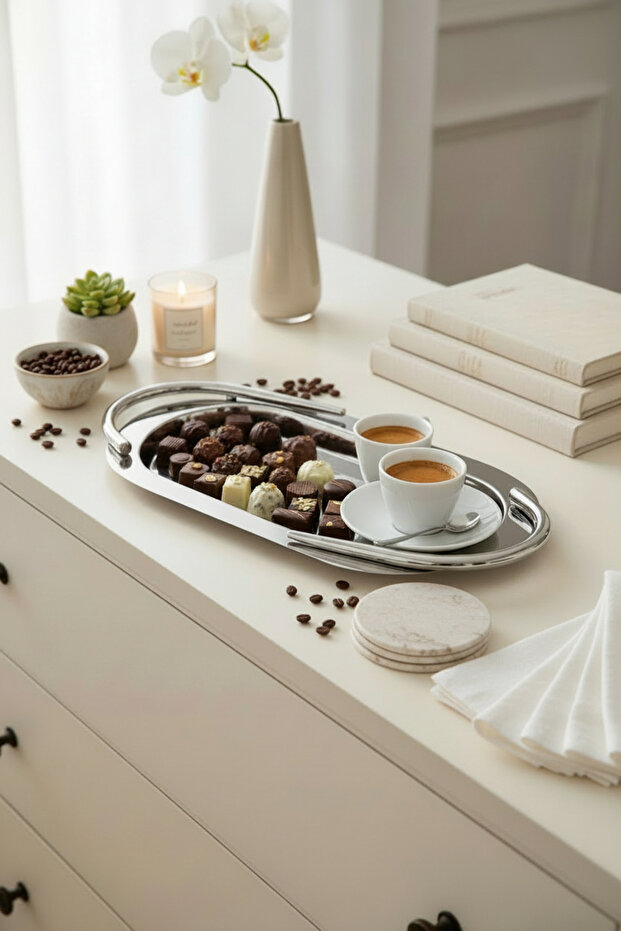 Basic Ellipse Presentation Tray Silver Small (Width: 14 cm X Length: 31 cm) - 3