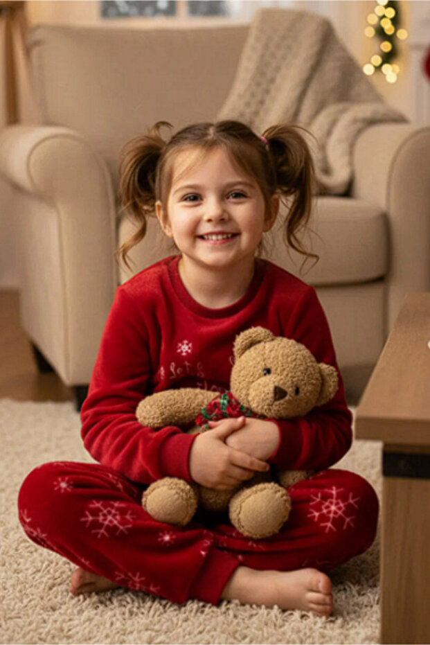 Girl's Red Super Soft Winter Christmas Pajama Set Christmas Themed