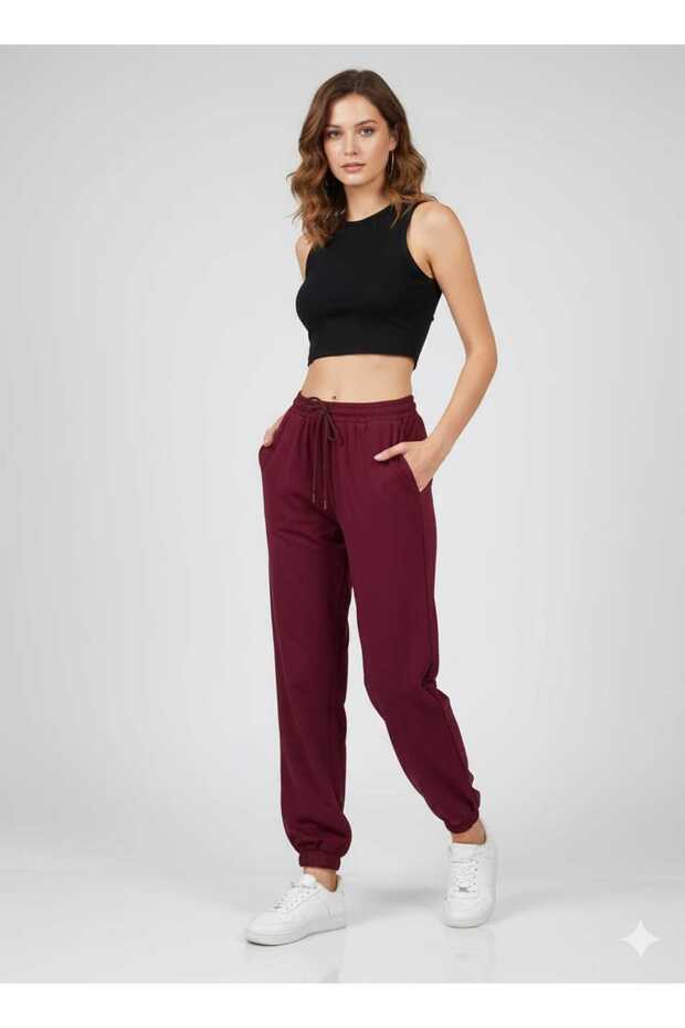 Women's Model Fabric Sweatpants with Elastic Waist and Legs
