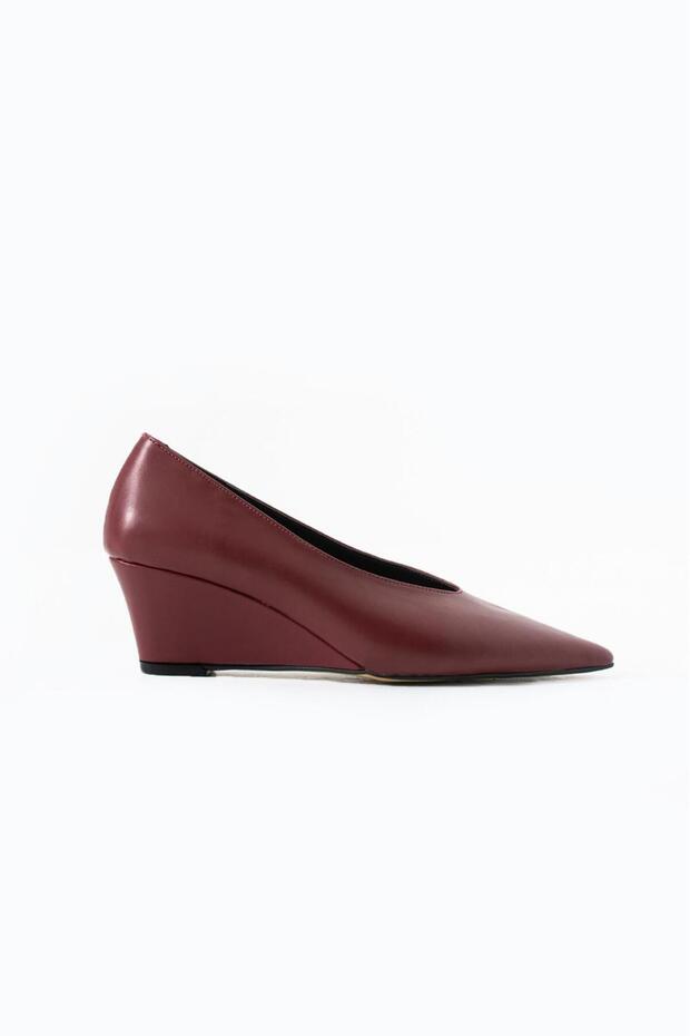 Alba Burgundy Leather Wedge Heeled Women's Shoes