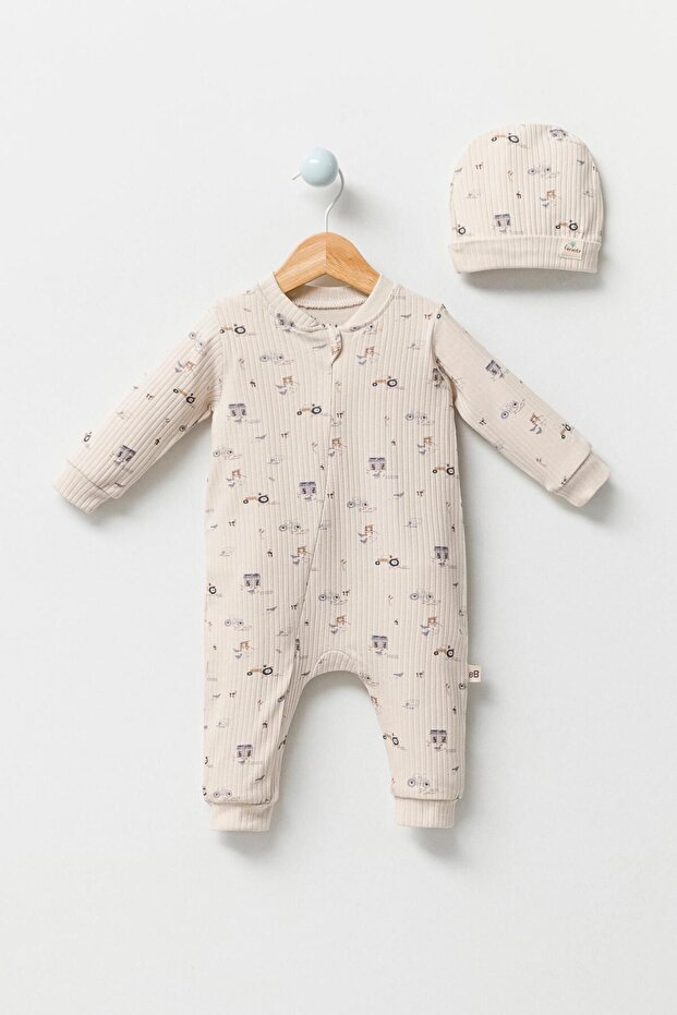 100% Organic Cotton Double Print Zippered Baby Jumpsuit