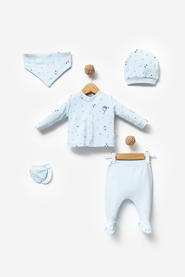100% ORGANIC COTTON BALLOON PRINT 5-PIECE HOSPITAL DISCHARGE SET