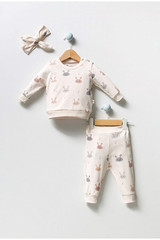 RABBIT PRINTED SHOULDER BATTED 2-PIECE SET - 3