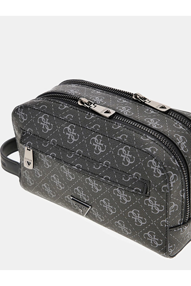Men's Monogram Patterned Two-Compartment Handbag - Black - 4