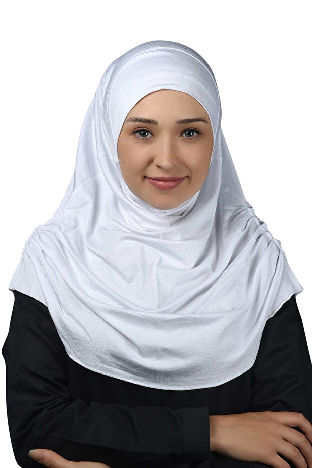وشاح عمامة جاهز برباط مطوي عملي حجاب حجاب - غطاء صلاة - أبيض