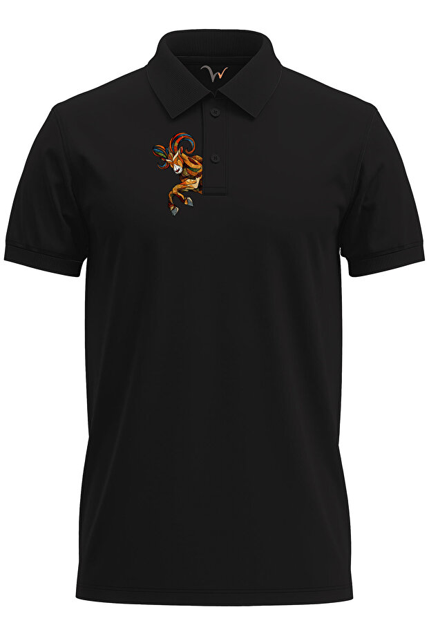 Outdoor Style Mountain Goat Chest Printed Regular Fit 100% Cotton Polo Neck T-Shirt
