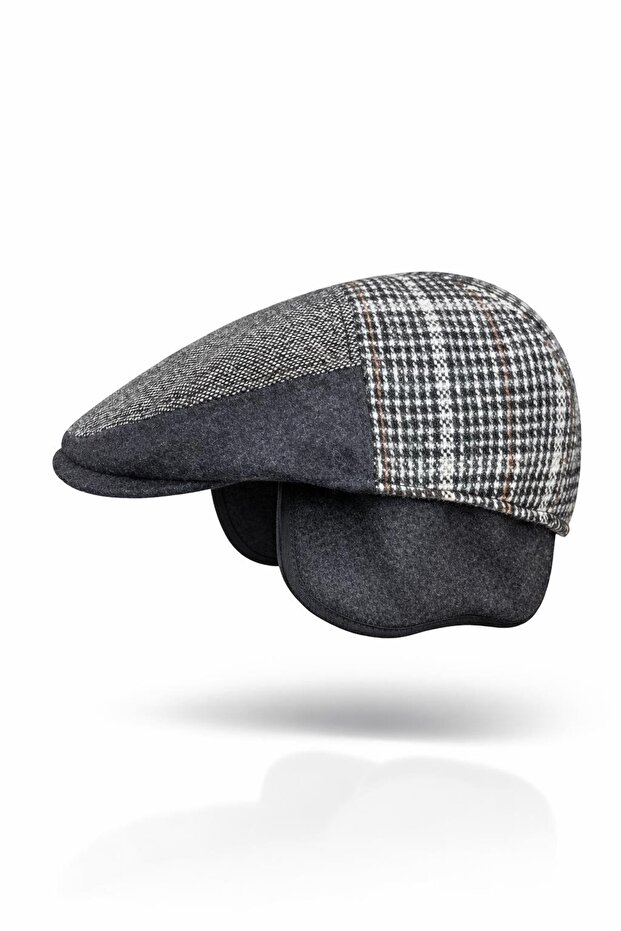 Patchwork Winter Wool British Cap - Foldable Sherpa Earflap Hat - 2