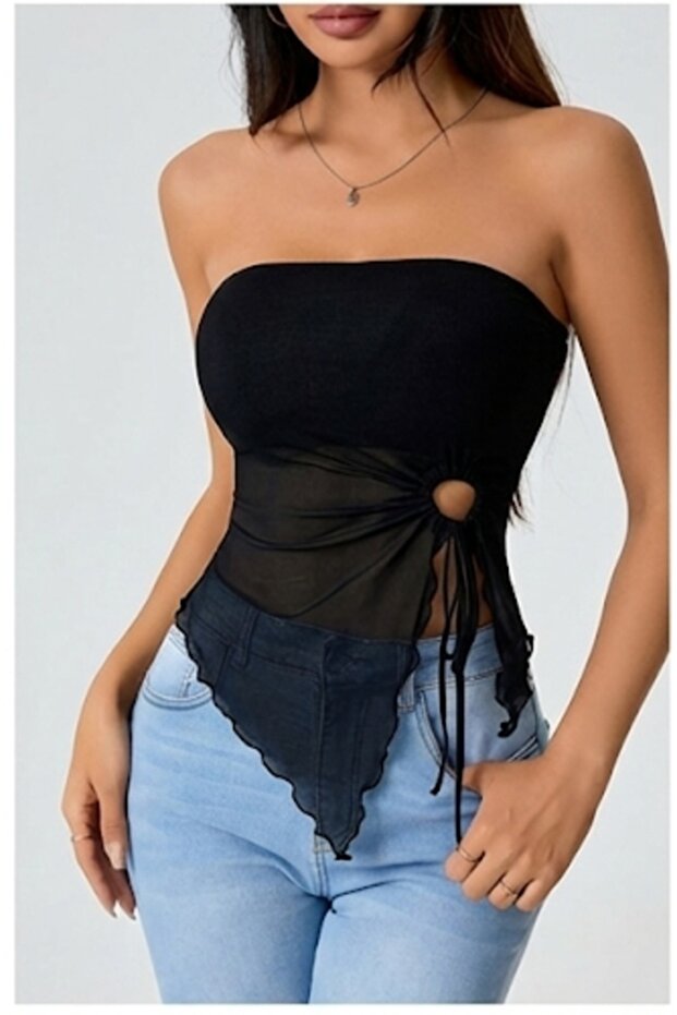 Women's Black Strapless See-Through Bustier Top