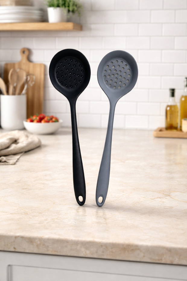 Set of 2 Ultra Hard Tip Silicone Spoons; Scoop and Serving Spoon