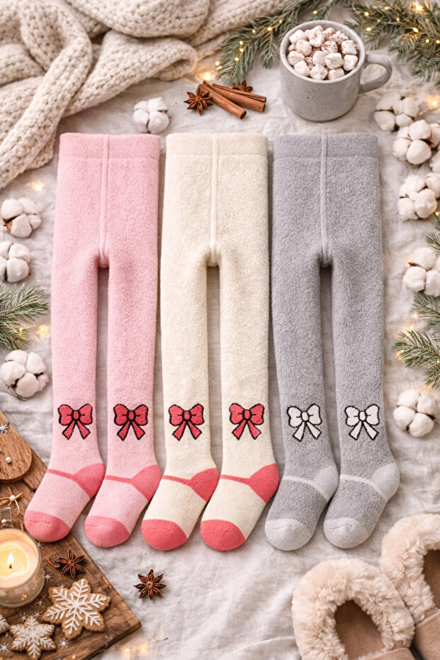 3-Piece Baby & Kids Towel Bow Patterned Colorful Pantyhose