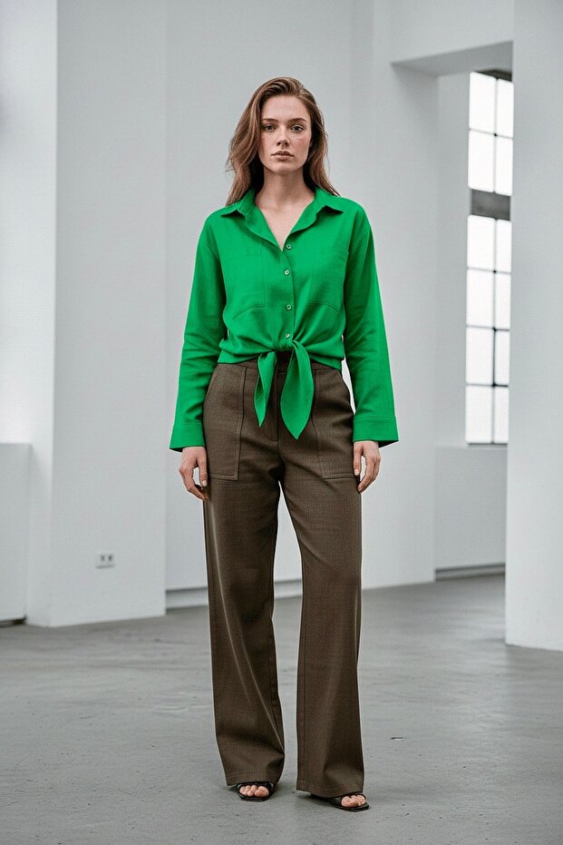 Koton Green Tie-Up Shirt