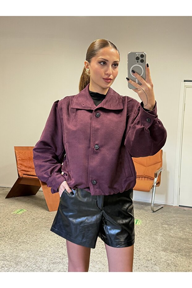 Dik Yaka Süet Ceket - 1