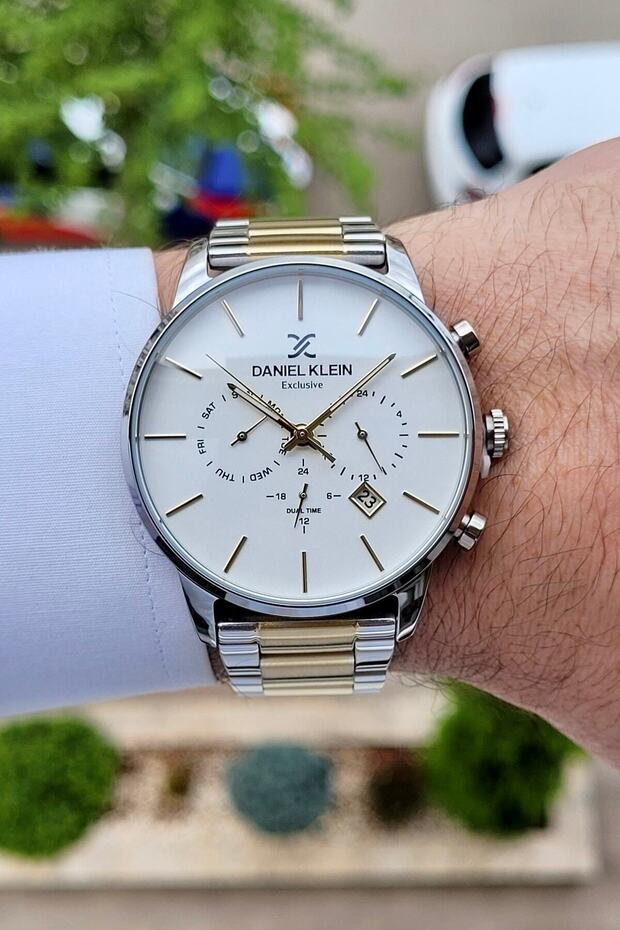 ساعة يد رجالية باللون الذهبي والفضي مع مؤشرات وظيفة نشطة - 1