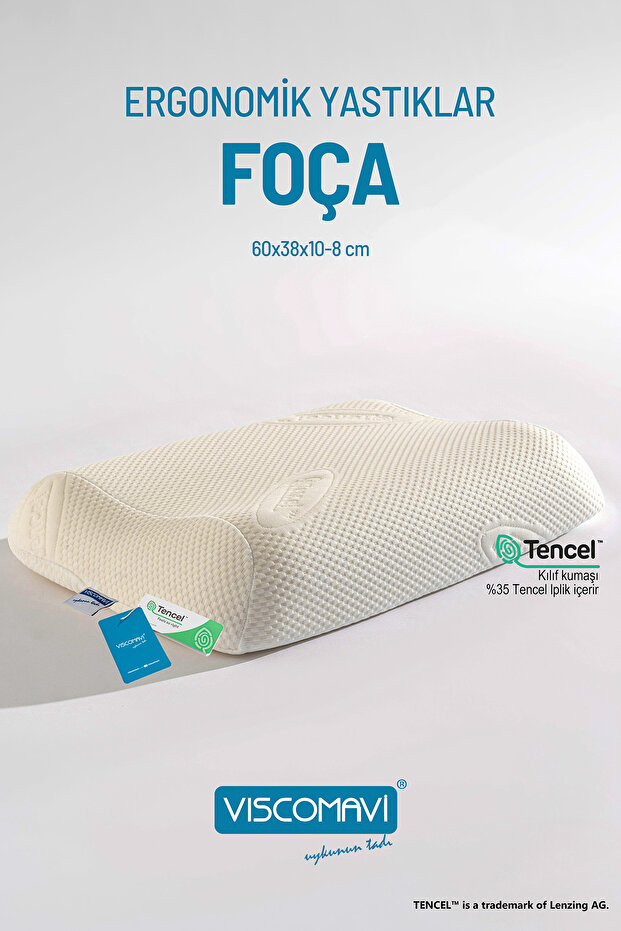 Foça Ergonomik & Ortopedik Visco Yastık | Boyun destekli | Astarlı | Ömür Testli | Italyan Malzeme - 1