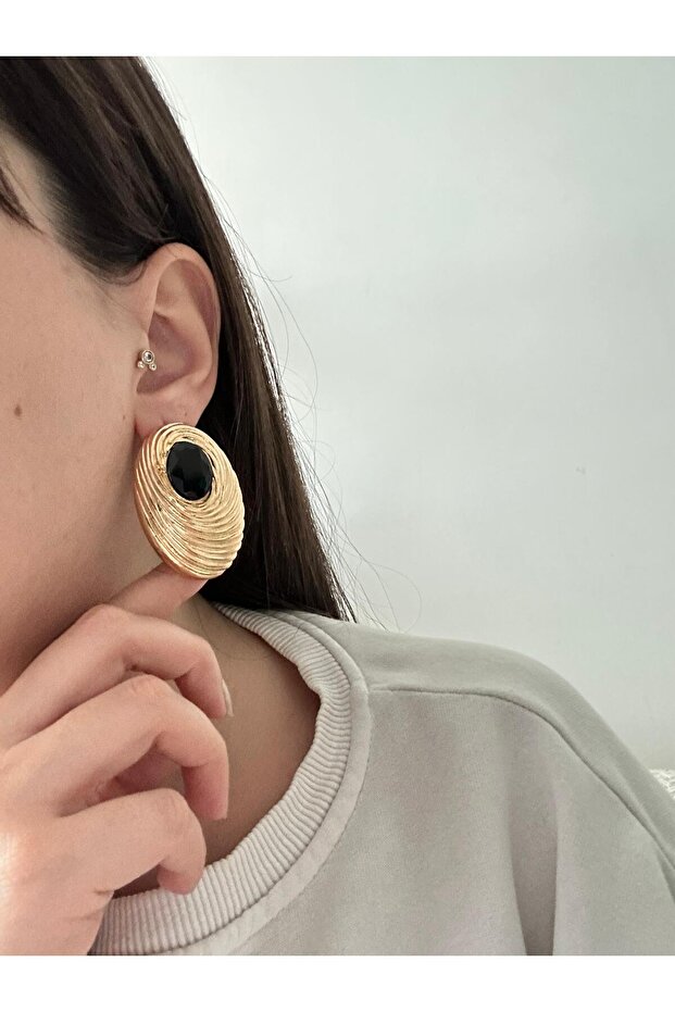 Siyah Taşlı Basic Küpe - 1