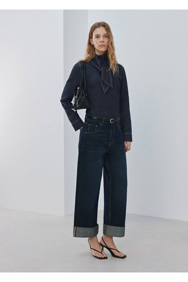 Bağcıklı denim gömlek - 2