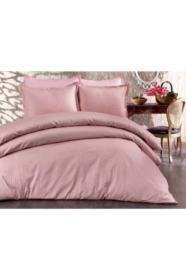 Duvet Cover Set (Double) Super Striped 100% Cotton Sateen (4 Pieces)
