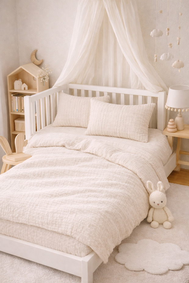 Muslin Baby Duvet Cover Set 100% Cotton (2 Layers) Cream