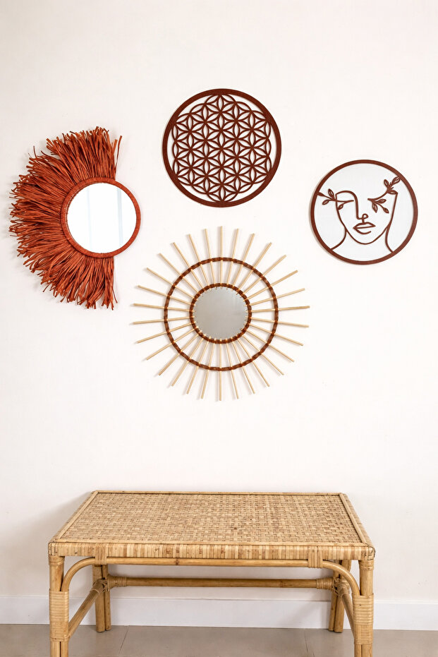 Bohem Duvar Seti Rafya, Bambu Ve Yaşam Çiçeği - 2