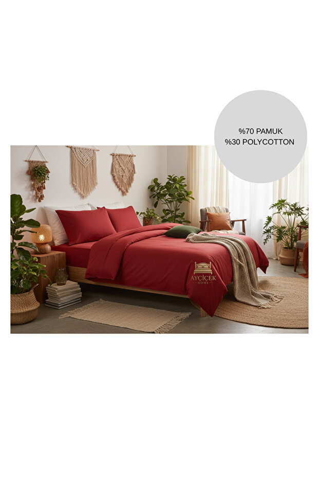 Duvet Cover Set & Double Size & Non-Elastic Fitted Sheet 160*200 Fire Red Pinterest