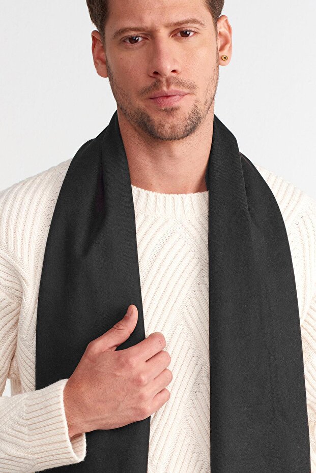 Men's Black Winter Viscose Scarf Classic Scarf