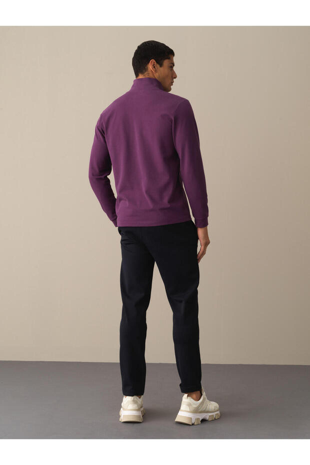 Erkek Mor Polo Yaka Fit Basic Tişört - 3