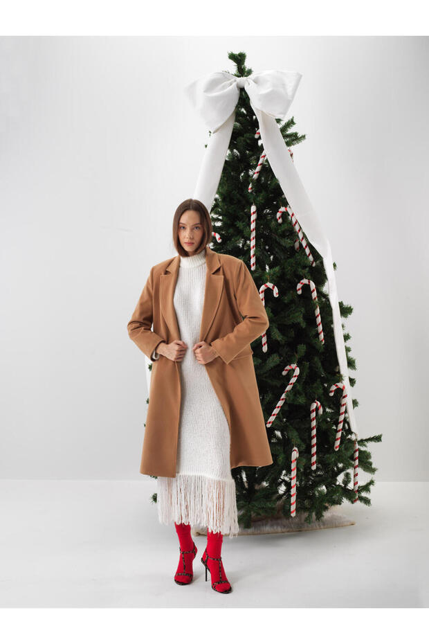 Kadın Camel Düğmeli Oversize Kaban - 1