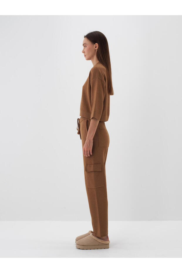 Kadın Camel Yünlü Basic Düz Kazak - 2