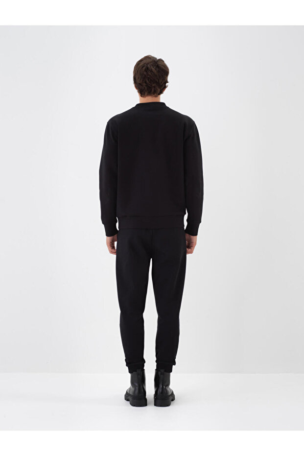 Erkek Siyah Pamuklu Basıc Sweatshirt - 3