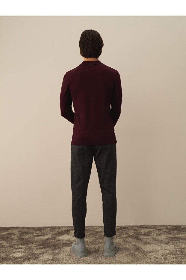 Erkek Bordo Polo Yaka Regular Fit Basic Kazak - 4
