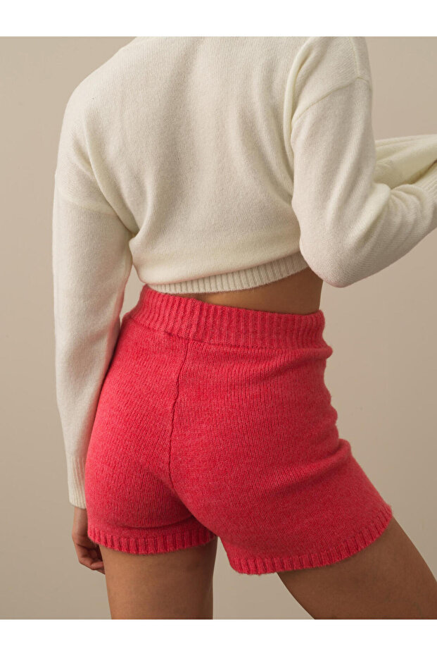 Kadın Pembe Regular Fit Triko Şort - 2
