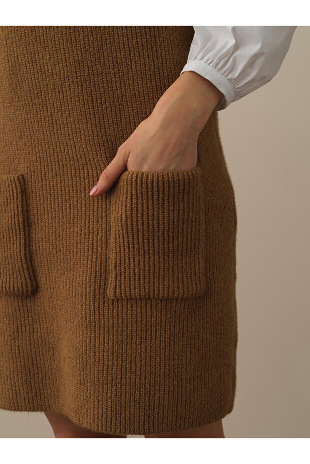 Kadın Camel Oversize Triko Elbise - 2