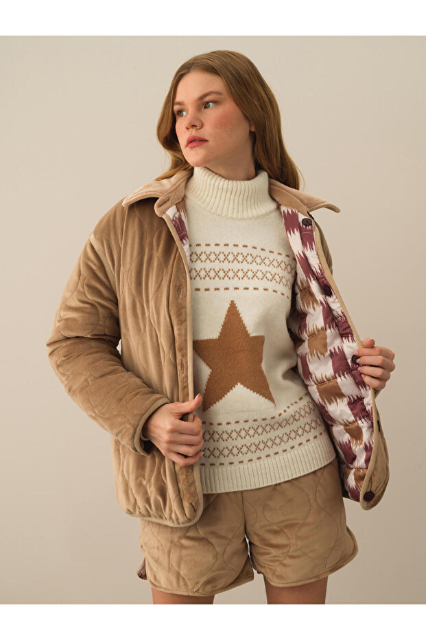 Kadın Camel Oversize Çift Taraflı Mont - 1