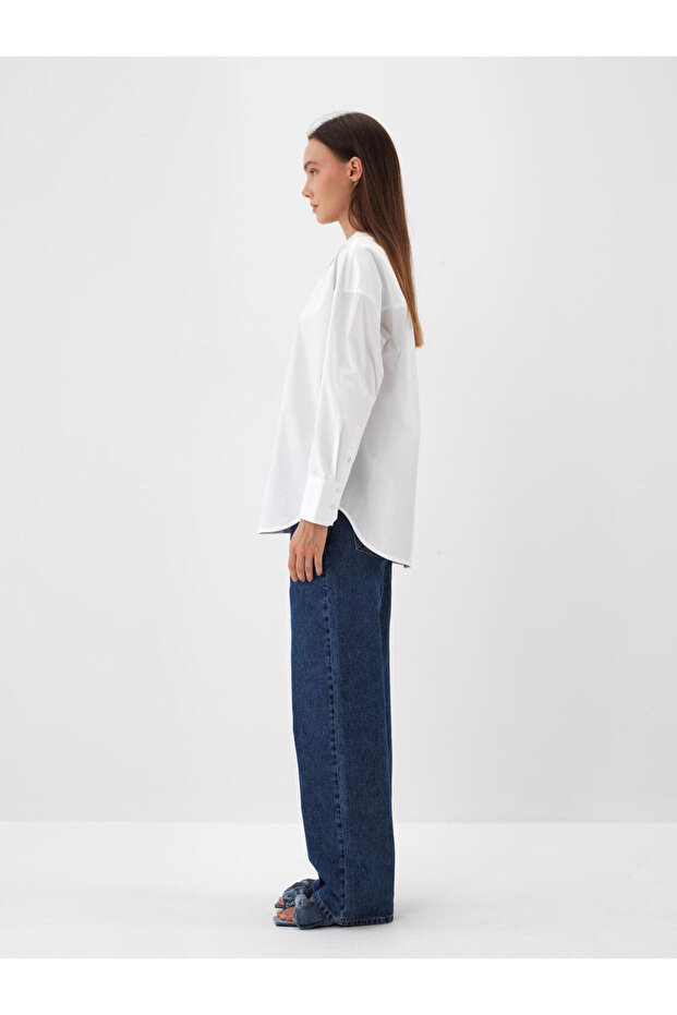 Kadın Beyaz %100 Pamuk Basic Gömlek - 2