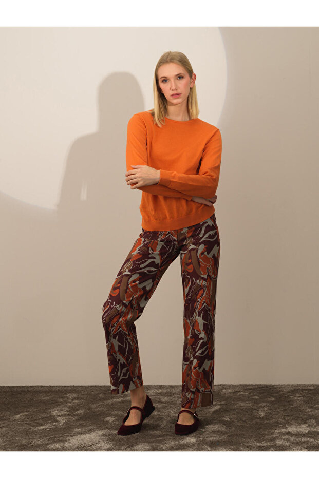 Kadın Turuncu Regular Fit Basic Kazak - 4