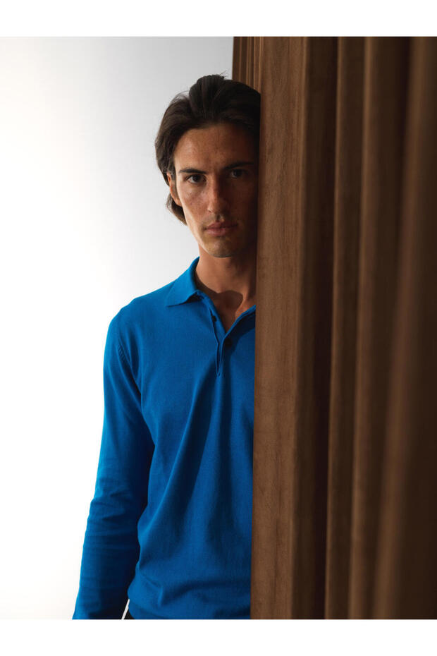 Erkek Mavi Polo Yaka Regular Fit Basic Kazak - 5