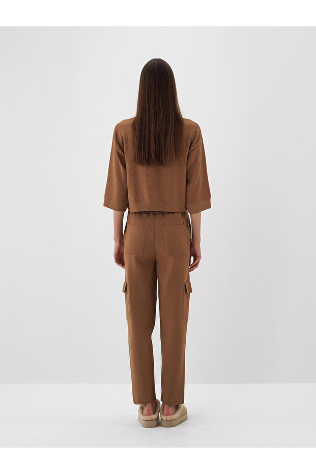 Kadın Camel Yünlü Basic Düz Kazak - 3