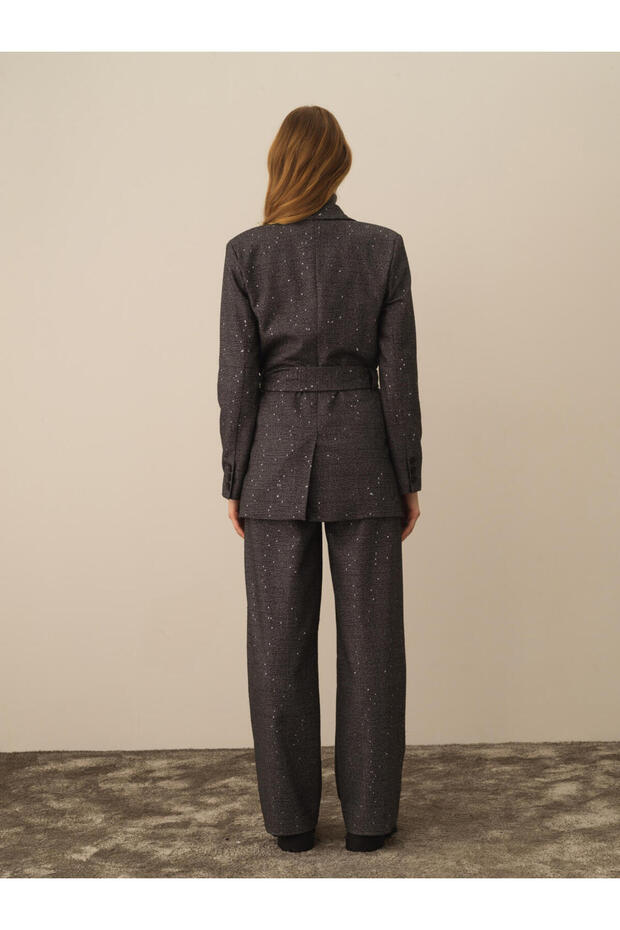 Kadın Siyah Regular Fit Pullu Ceket - 3